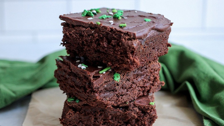 stack of brownies with sprinkles