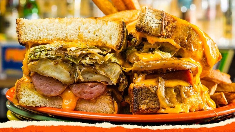 Image of The Parmageddon grilled cheese sandwich with kielbasa