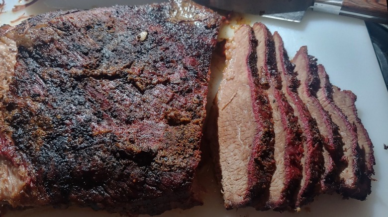 sliced brisket on a platter