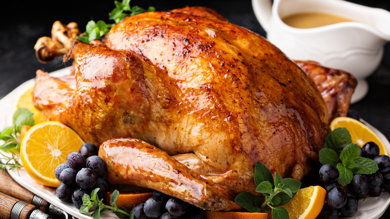 Glazed cooked whole turkey 