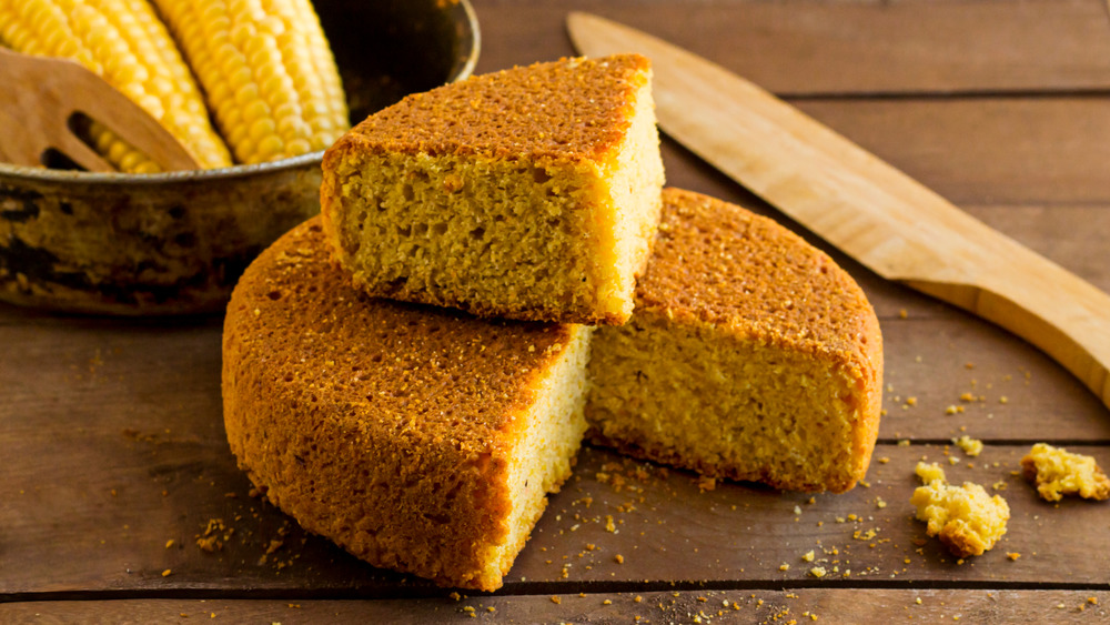 Sliced cornbread in skillet