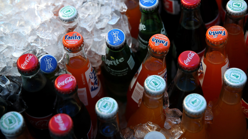 Bottle tops of different sodas