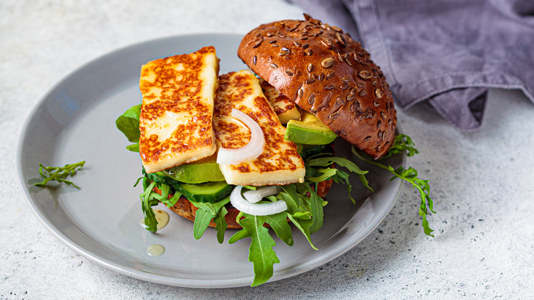 Fried halloumi cheese burger