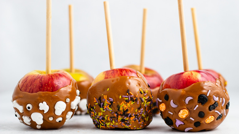 Halloween caramel apples on plate