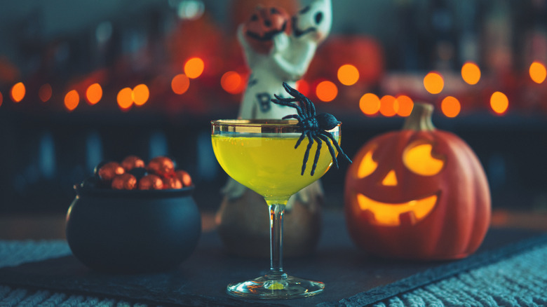 Halloween-themed cocktail on table