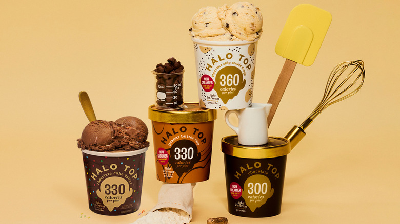Various pints of Halo Top ice cream