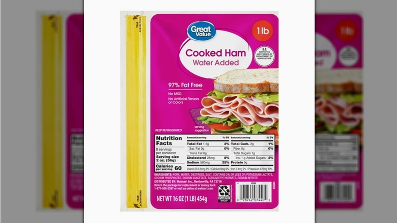 Package of Great Value ham on a white backdrop
