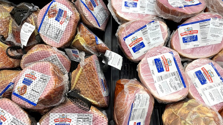 Whole ham packaged at grocery store