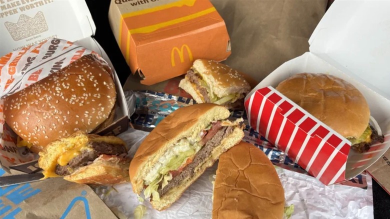 Assorted fast food cheeseburgers