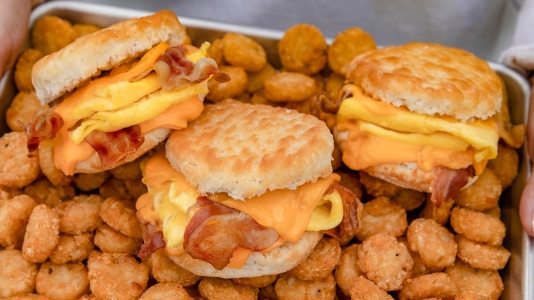 breakfast sandwiches and hash browns