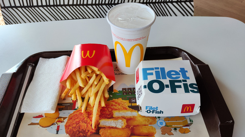 Filet-O-Fish meal on tray at McDonald's in Thailand.