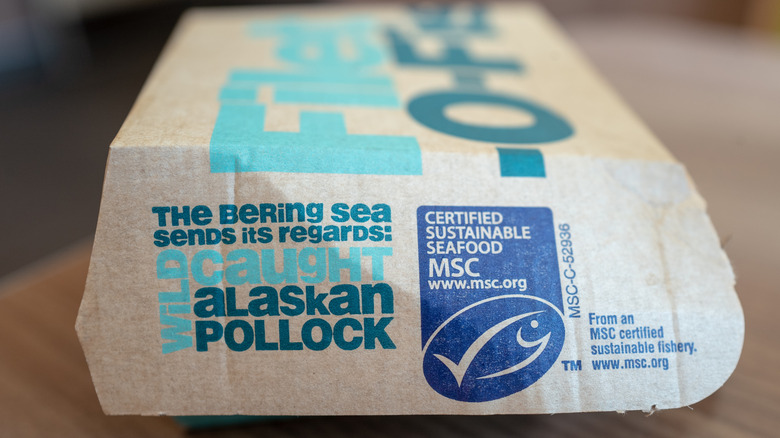 Filet-O-Fish packaging specifying wild-caught Alaskan pollock.