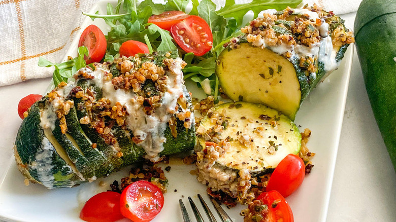 hasselback zucchini on plate