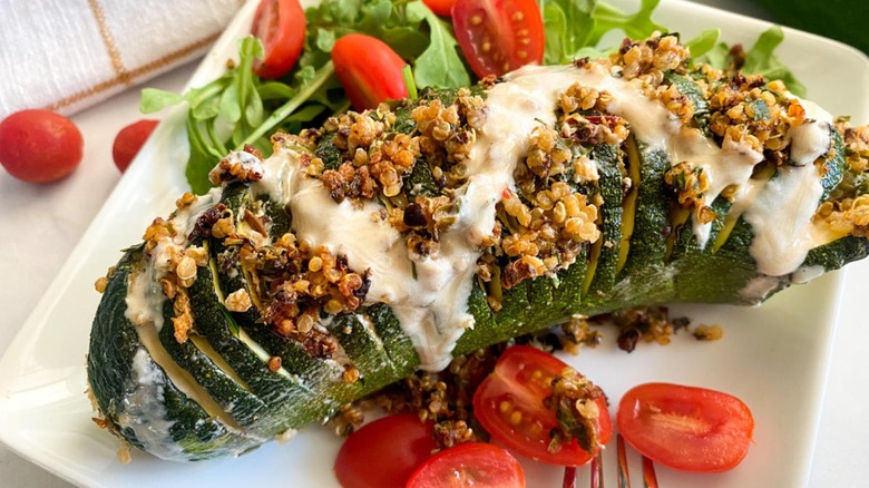 hasselback zucchini on plate