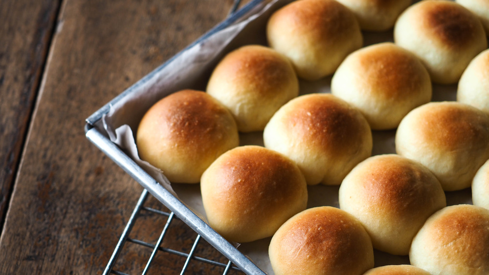 Rolls baking in a tray