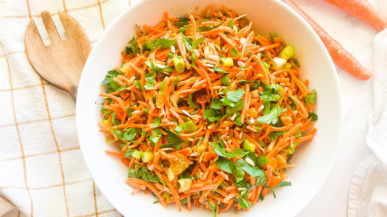moroccan carrot salad in bowl 