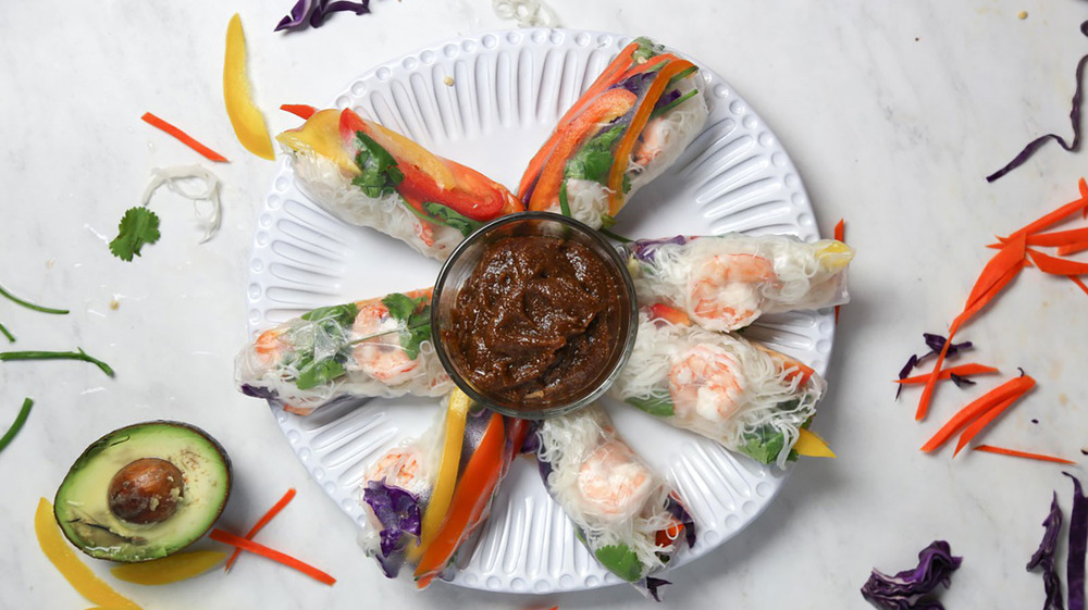 plate of healthy shrimp rolls for lunch