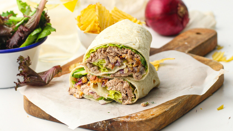tuna wrap halves stacked