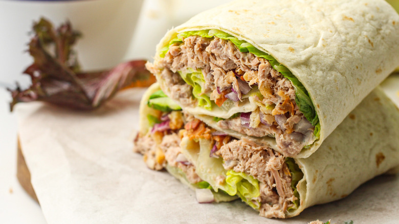 tuna wrap slices stacked