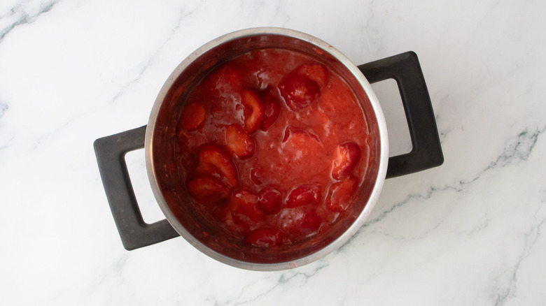 Strawberry pie filling in pot