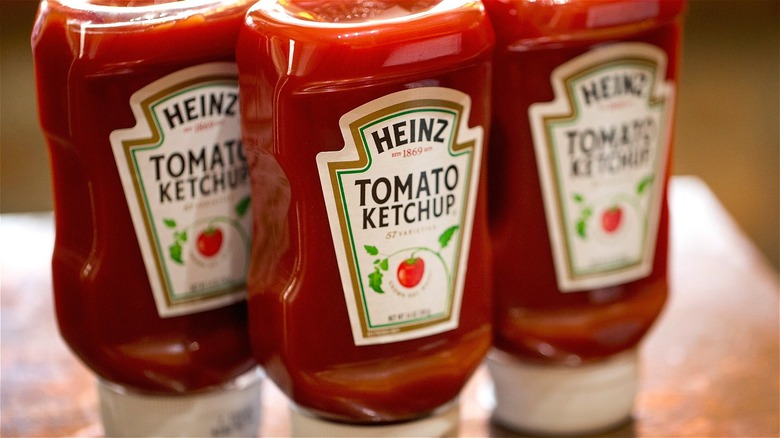 Three bottles of Heinz ketchup