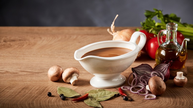 gravy boat on wood