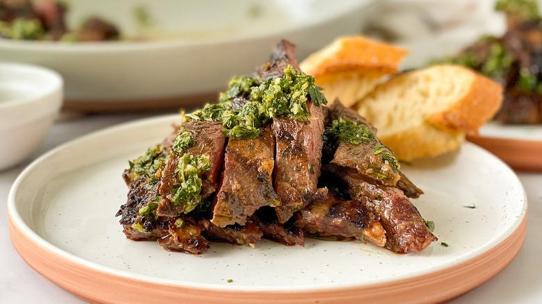 steak with herbs on plate