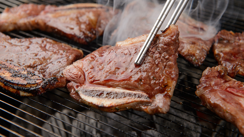 BBQ pork belly on grill