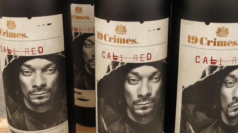 Bottles of 19 Crimes wine with Snoop Dogg on the labels