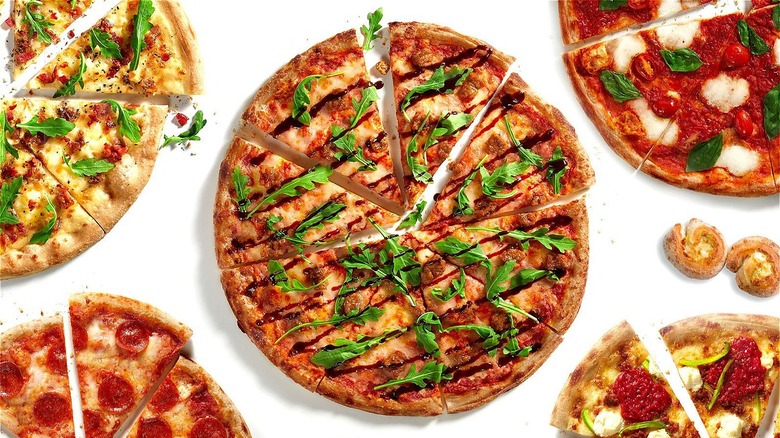 Pizzas against a white background