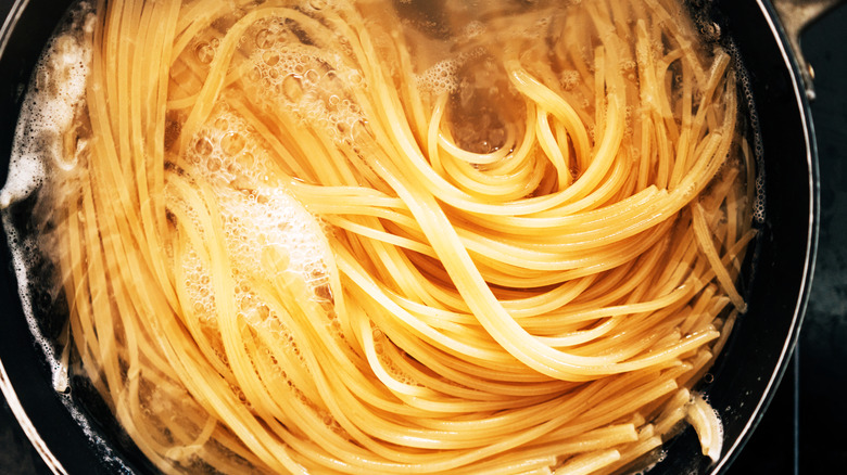 pasta noodles boiling in water