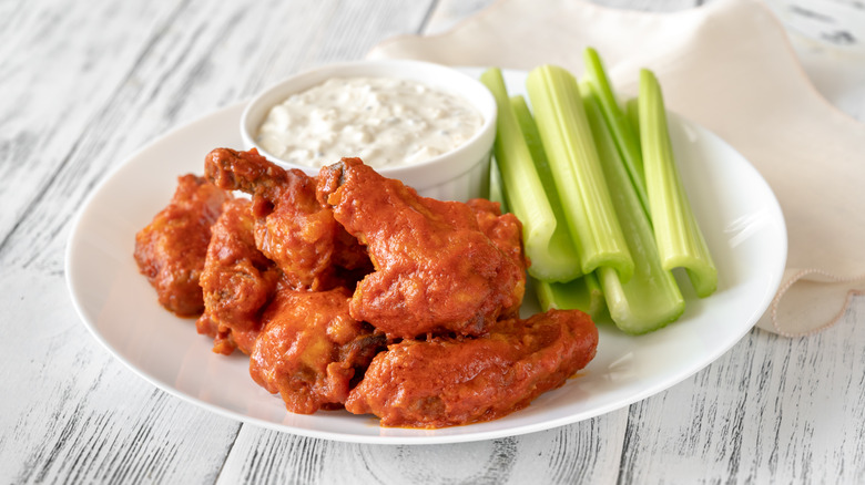 Buffalo wings, blue cheese, celery