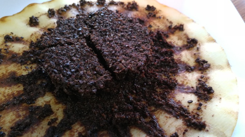 Coffee grounds on filter