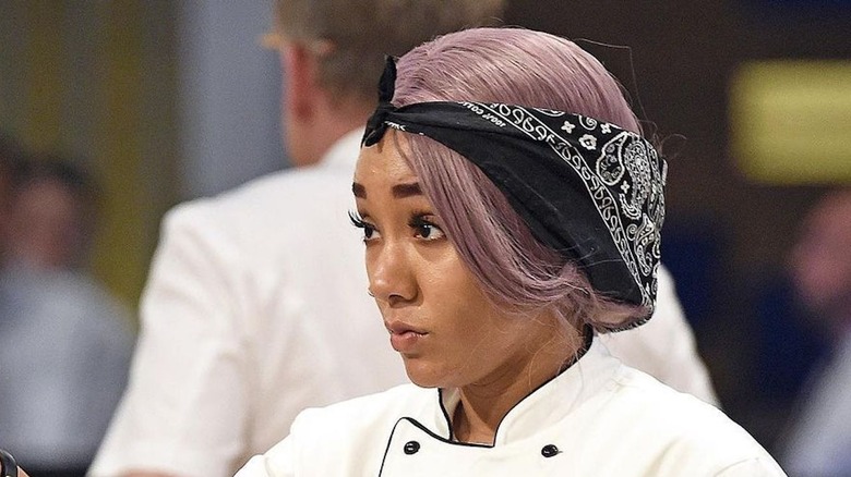 Chef Mary Lou Davis with purple hair