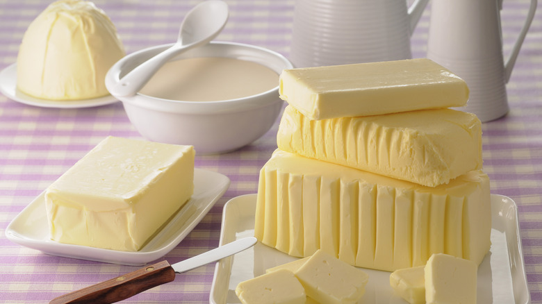 butter stacked on tray
