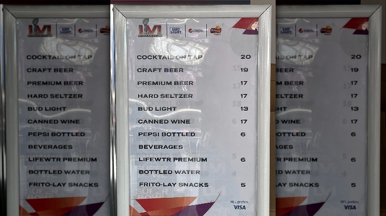 concessions menu at super bowl