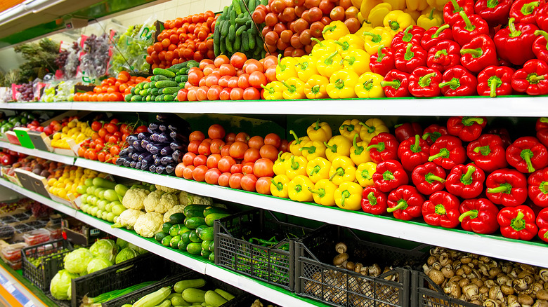 Fresh produce on store shelf