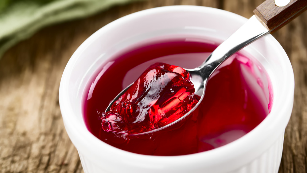 Red gelatin dessert in a cup