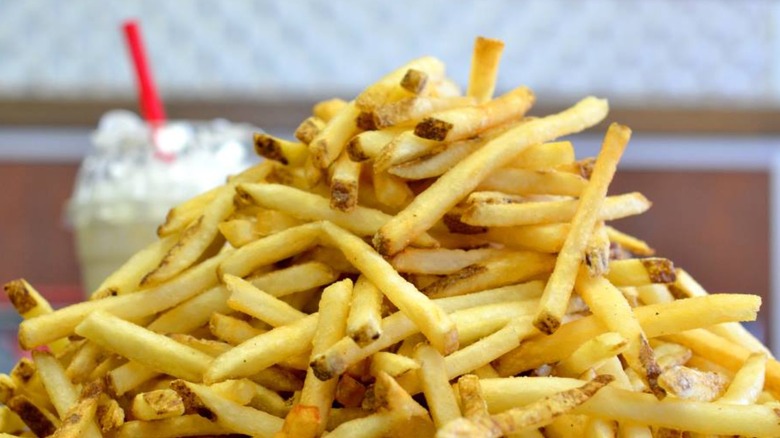 A pile of natural-cut French fries from Hardee's