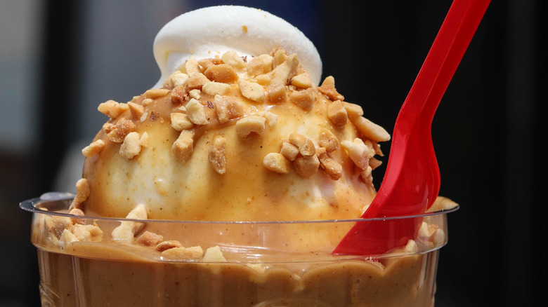 A peanut butter sundae covered in nuts from DQ