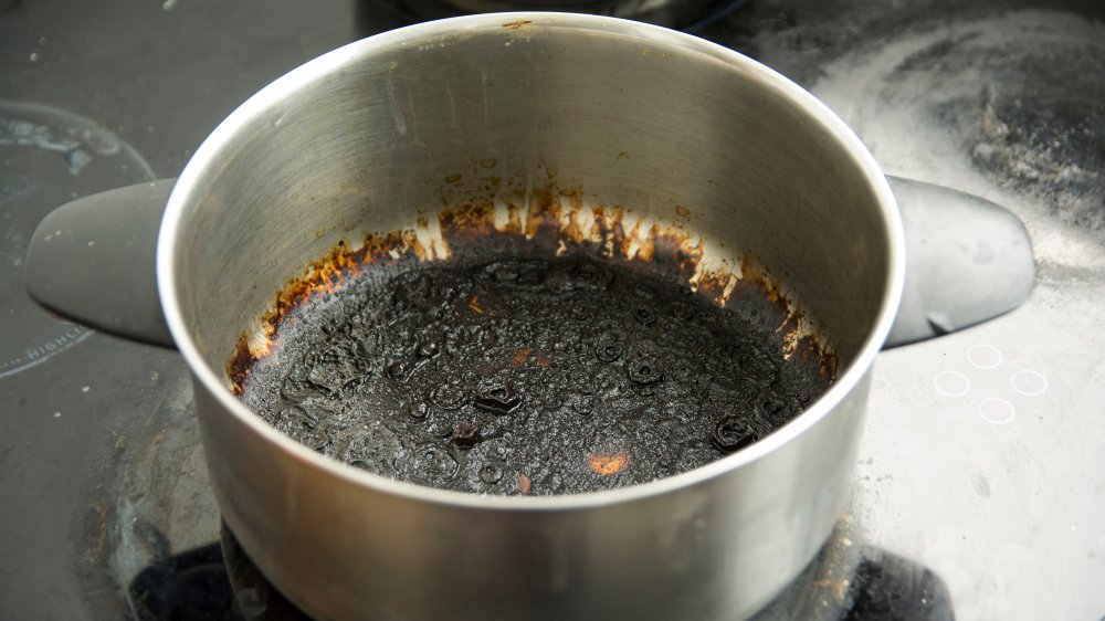 Burnt food in pot