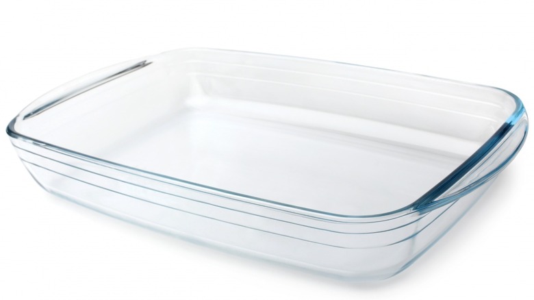 Glass cooking dish with a white background