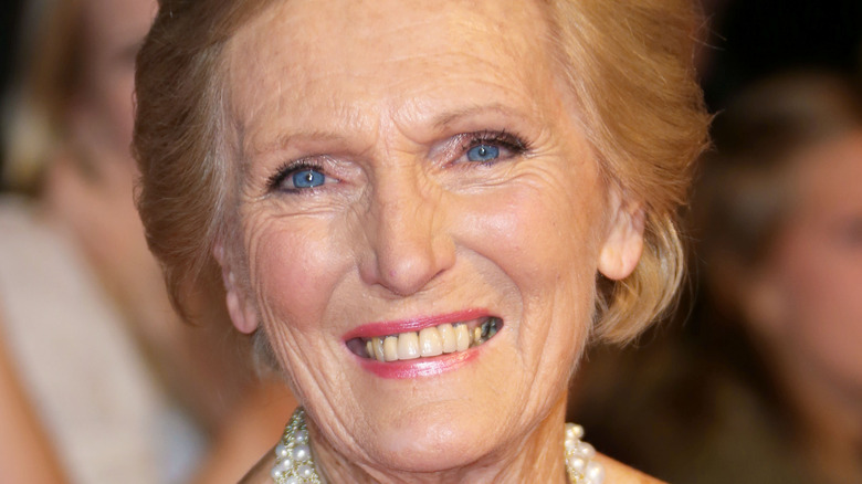 Closeup of Mary Berry smiling wearing necklace