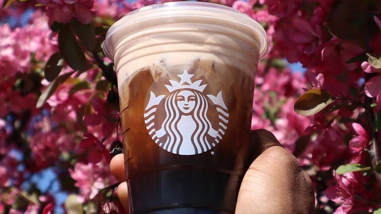 Hand holding Iced Starbucks Drink 