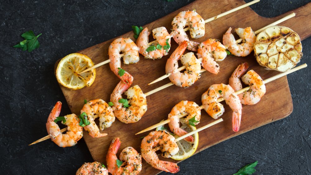 grilled skewers of shrimp