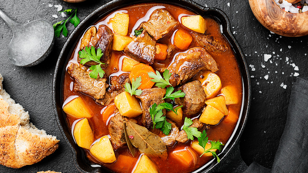 Goulash in cast iron pan