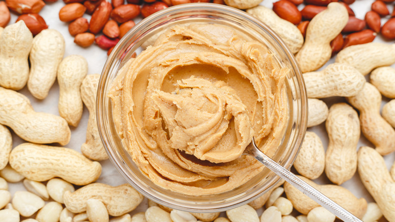 Peanut butter in glass jar