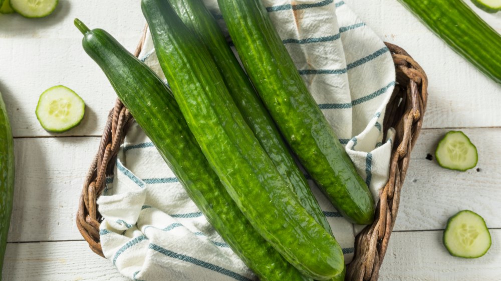 English cucumbers in basket