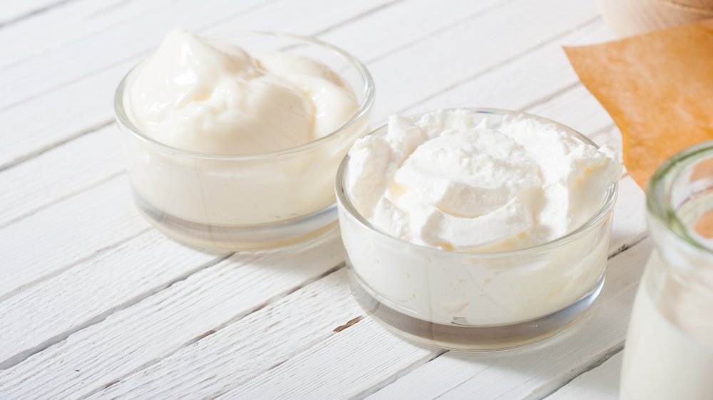 sour cream and creme fraiche in bowls