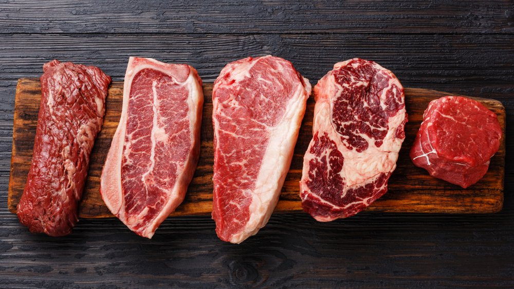 Various cuts of aged steak